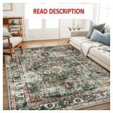 Green Area Rug 9'x12' Washable Vintage