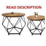 Round Coffee Table Set, Rustic Brown/Black