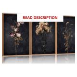 Dark Dried Floral Wall Art, (16x24 Inch) Set of 3