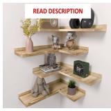 4 Tier Corner Floating Shelves, Rustic Pine Wood