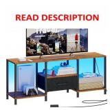 TV Stand with LED, Shelves, Drawer, Rustic Brown