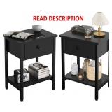 Nightstands Set of 2 with Drawers, Black