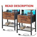 LED Night Stands with Charging, Rustic Brown