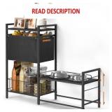 Elevated Dog Bowls Stand with Toy Bin Basket