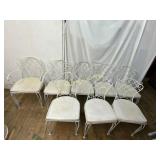 8 White Iron Chairs with Cushions
