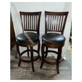 Two Wood Bar Stools with Black Seats