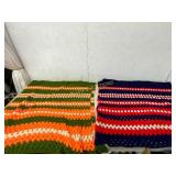 Two Hand-Crocheted Striped Afghans