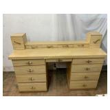 Wooden Desk with Drawers and Brass Handles