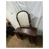 Wooden Vanity with Mirror and Drawers