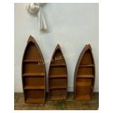 3 Wooden Boat-Shaped Shelves