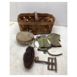 Military-Style Accessories and Woven Basket