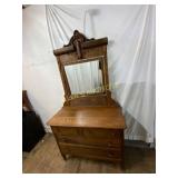 Oak Dresser with Mirror and Carved Details
