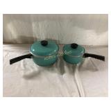 2 Turquoise Aluminum Saucepans by Club