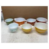 7 Vintage Pyrex Mixing Bowls with Patterns