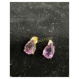 14KT Gold Stud Earrings with Amethyst Stones
