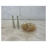Depression Glass Bowl and Lenox Ceramic Vases