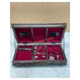 Wooden Box with Cufflinks and Accessories