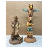 Terracotta Figurine and Carved Totem Pole