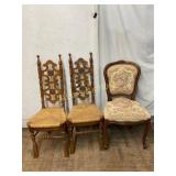 3 Wooden Upholstered Chairs