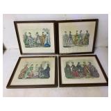 4 Framed 19th-Century Fashion Prints