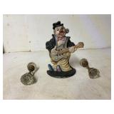 Cast Iron Clown Figurine and Glass Door Knobs