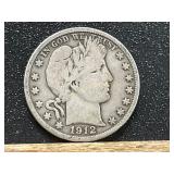 1912 D Barber Silver Half Dollar