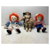 3 Cloth Dolls Including Raggedy Ann & Andy