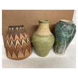 Three Decorative Woven and Ceramic Vases