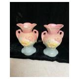 2 Hull Pink and Blue Vases with Floral Motif