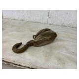 Vintage Wood and Metal Pulley Block with Hook