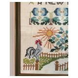 Framed Cross-Stitch Embroidery With Floral Motif