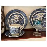 Blue Willow Pattern Dishware and Glass Goblets
