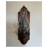 Pair of Wooden Wall Sconces with Glass Chimneys