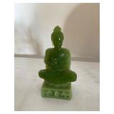 Pair of Green Buddha Figurines with Blue and White