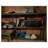 Metal Shelving Unit with Assorted Contents