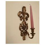 Pair of Gilt Metal Wall Sconces with Candle Holder