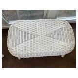 White Woven Rattan Ottoman with Storage Shelf