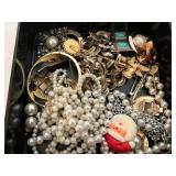 Mixed Costume Jewelry Lot in Tin and Bag