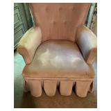Upholstered Skirted Armchair with Button-Tufted Ba