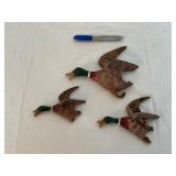 Set of Three Painted Wood Flying Duck Wall Plaques
