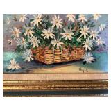 Floral Oil Painting of Basket of Daisies