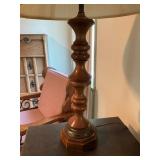 Turned Wood Table Lamp with Pleated Shade