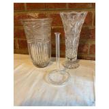 Collection of Seven Clear Glass Vases and Stands