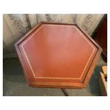 Hexagonal Wood Table with Leather Inlay