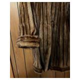 Mid-Length Striped Fur Coat with Lining