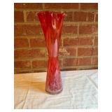 Tall Red Art Glass Vase with Flared Rim