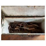 Green Metal Toolbox with Assorted Tools