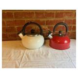 Set of Two Enamel and Stainless Steel Teakettles