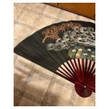 Large Decorative Fan with Peacock and Floral Desig