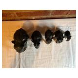 Set of Five Hand-Carved Wooden Elephants